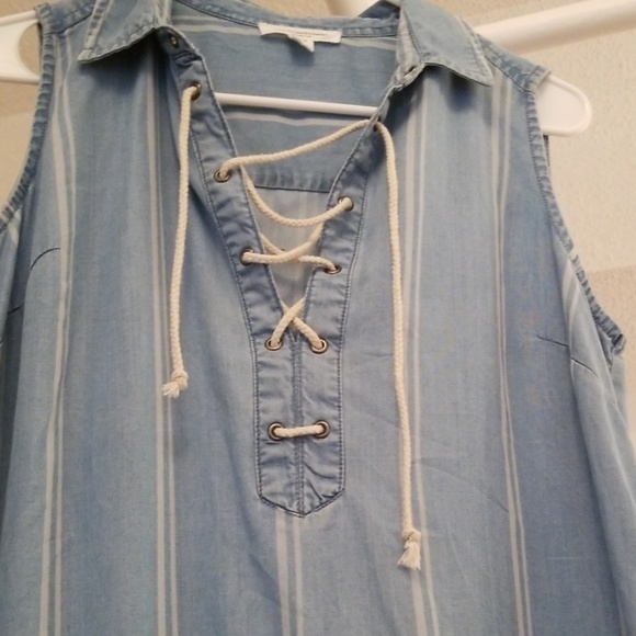 Adorable blue and white stripe lace up dress. Sz S - Picture 2 of 4